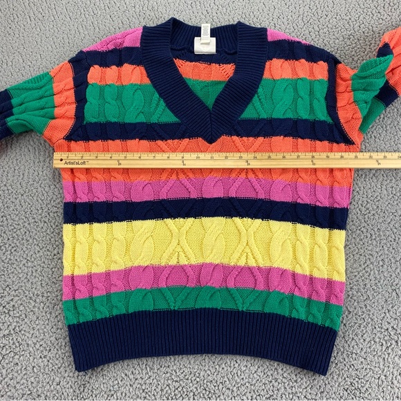 St John's Bay Rainbow Stripe Cable Knit V-Neck Sweater  |  Size:  L - Picture 7 of 13